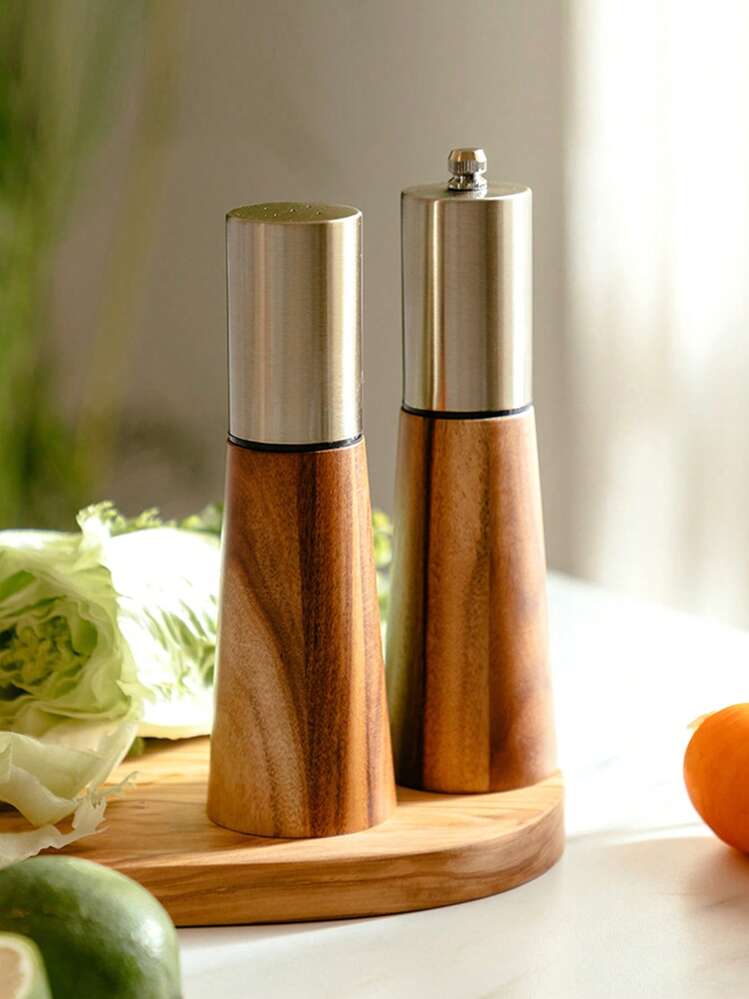 Set of 2 Wooden Salt and Pepper Mill+Brass lid