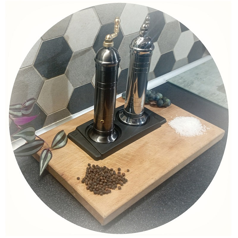 8" ATLAS Hematite-Gloss Brass Pepper Mill