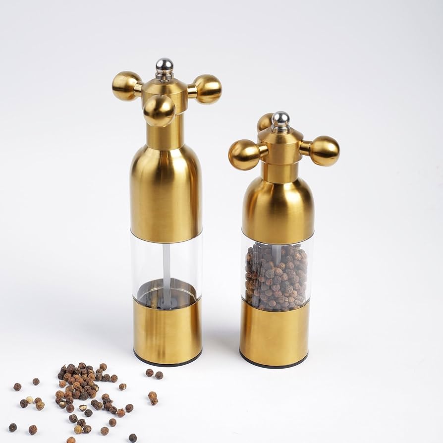 Gold Salt & Pepper Grinder Set | Refillable Glass Mills