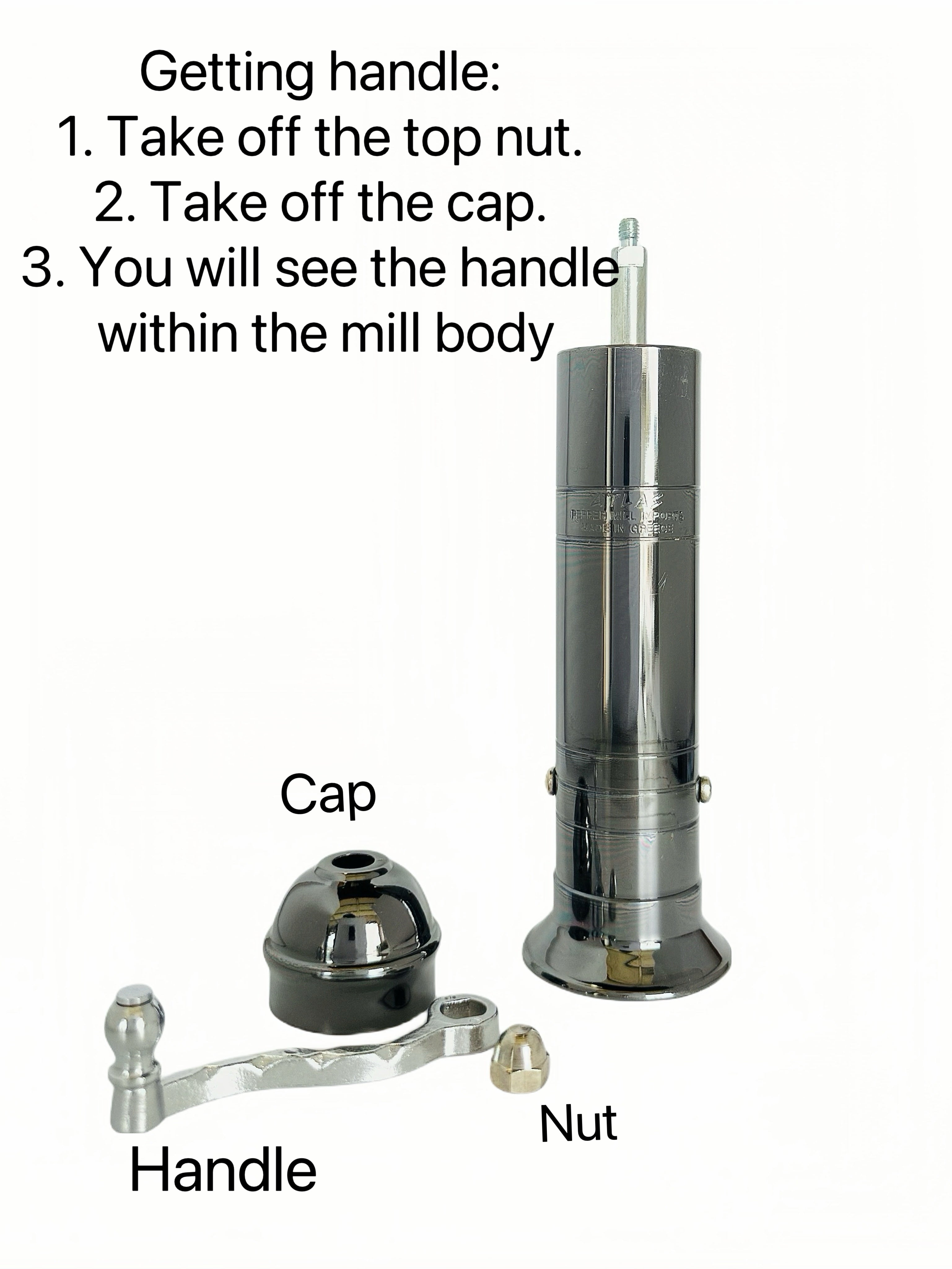 ATLAS Hematite-Gloss Brass Pepper Mill (Chrome Handle)