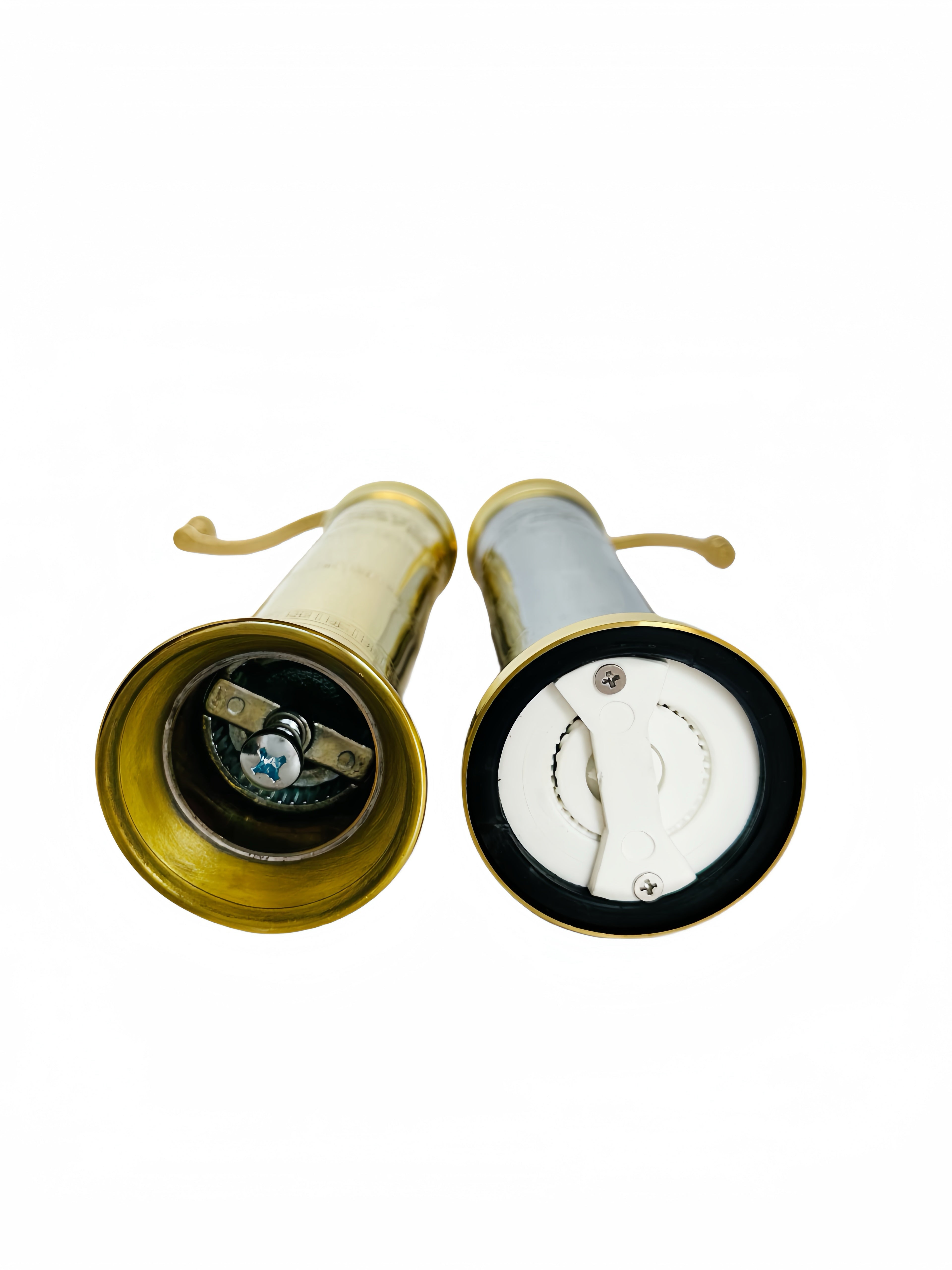 Two vintage-style binoculars on a white background