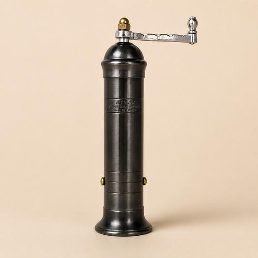 European-style pepper grinder on a beige background