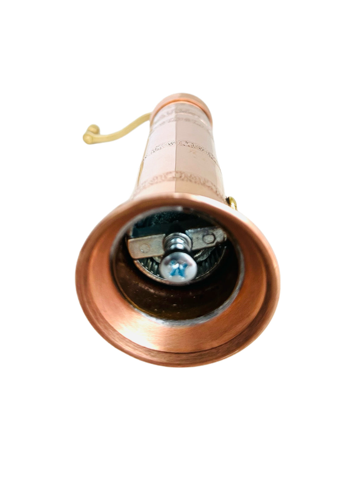 Copper light bulb socket on a white background