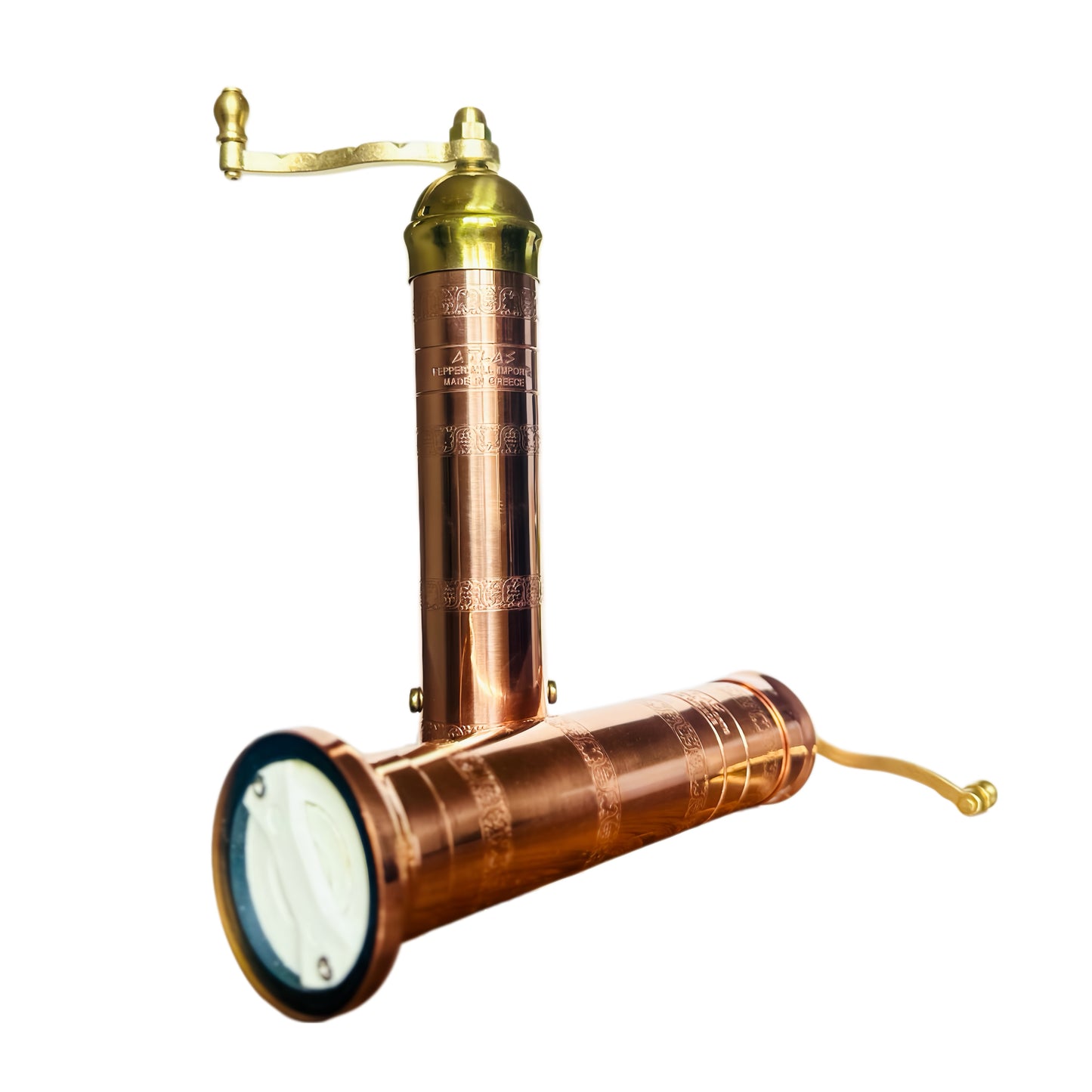 Brass/copper pepper mill and copper mill