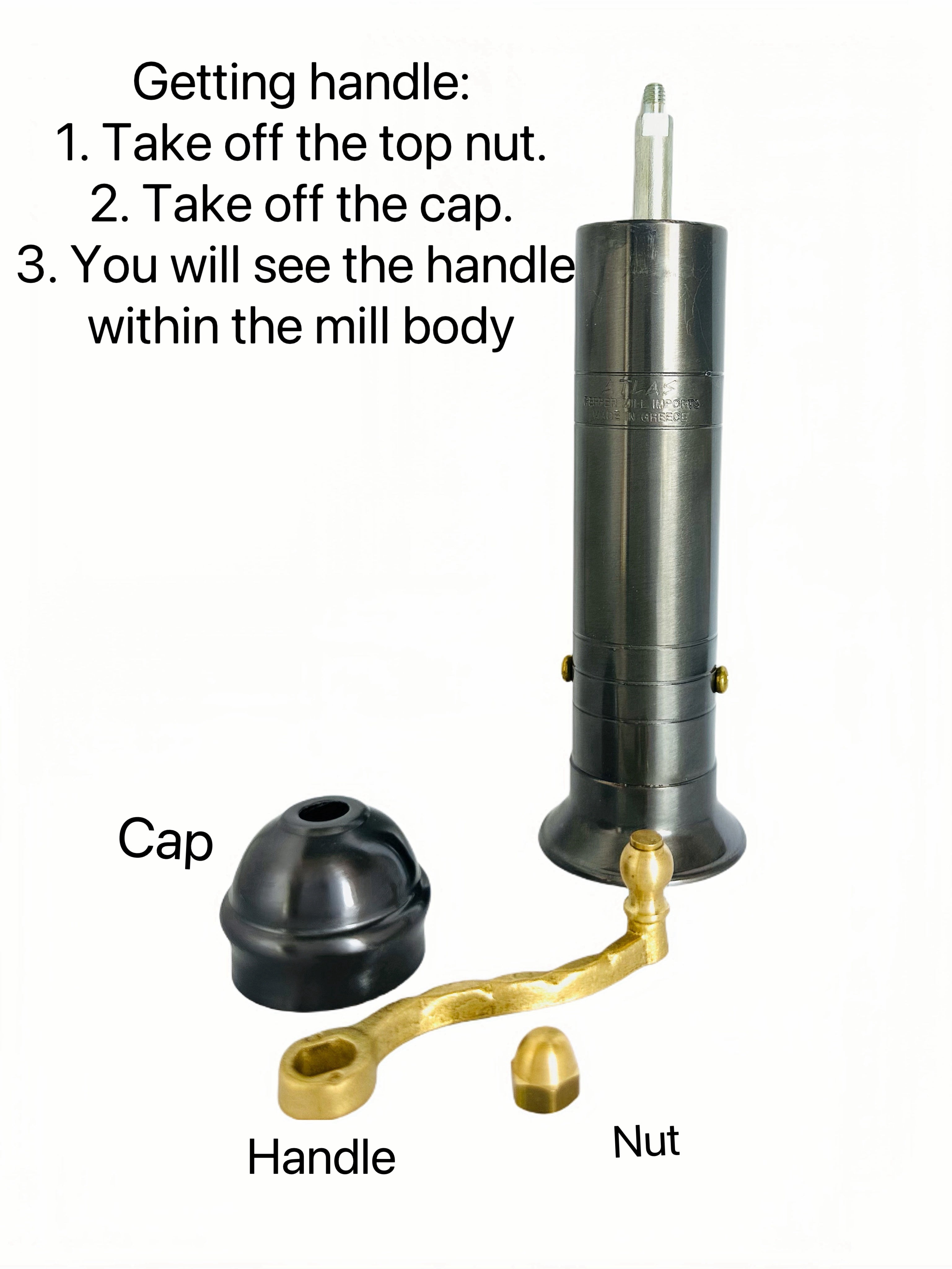 ATLAS Hematite-Matt Brass Pepper Mill (Brass Handle)