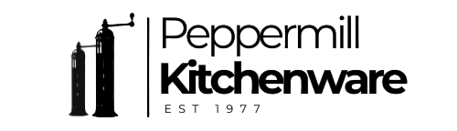 Peppermill Kitchenware logo with a black pepper grinder icon on a white background