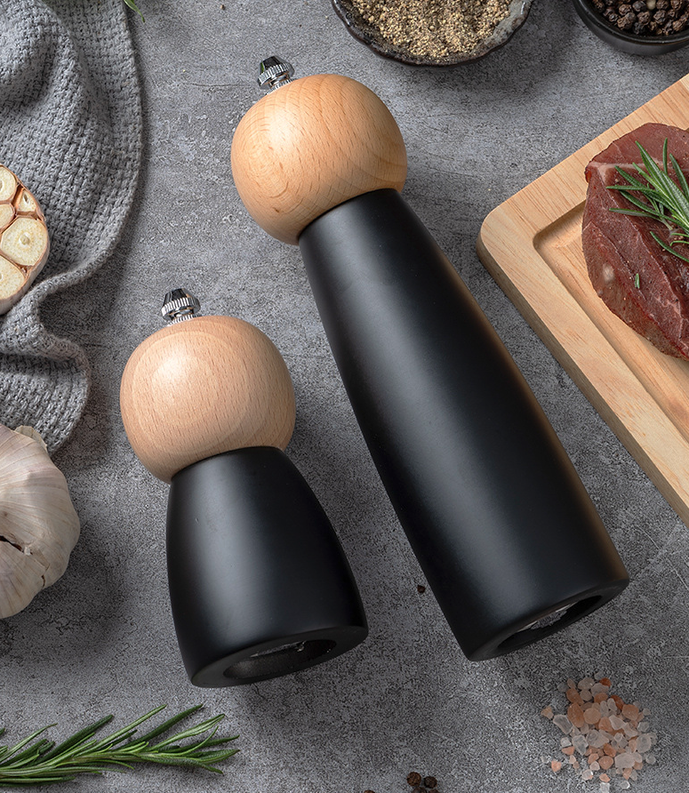 Black & Natural Two-Tone Rubberwood Salt & Pepper Mill
