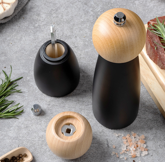 Black & Natural Two-Tone Rubberwood Salt & Pepper Mill